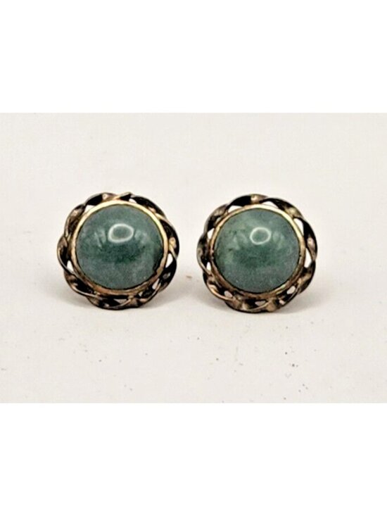 Unbranded Jewelry - Vintage Semi Precious Stone Blue Green Gray Stud Earrings 925 Sterling Silver